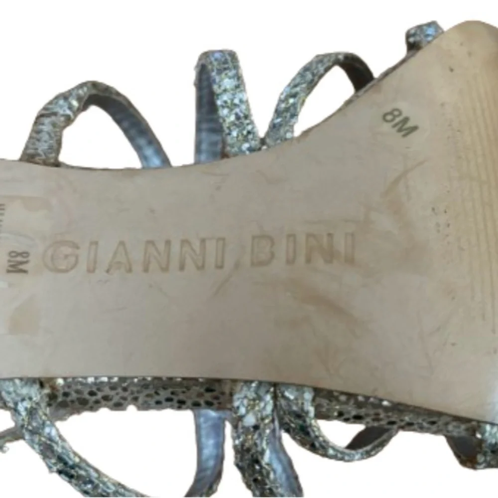 Gianni Bini gold glitter strappy 4” stiletto heels w bckl SZ 8 wedding prom